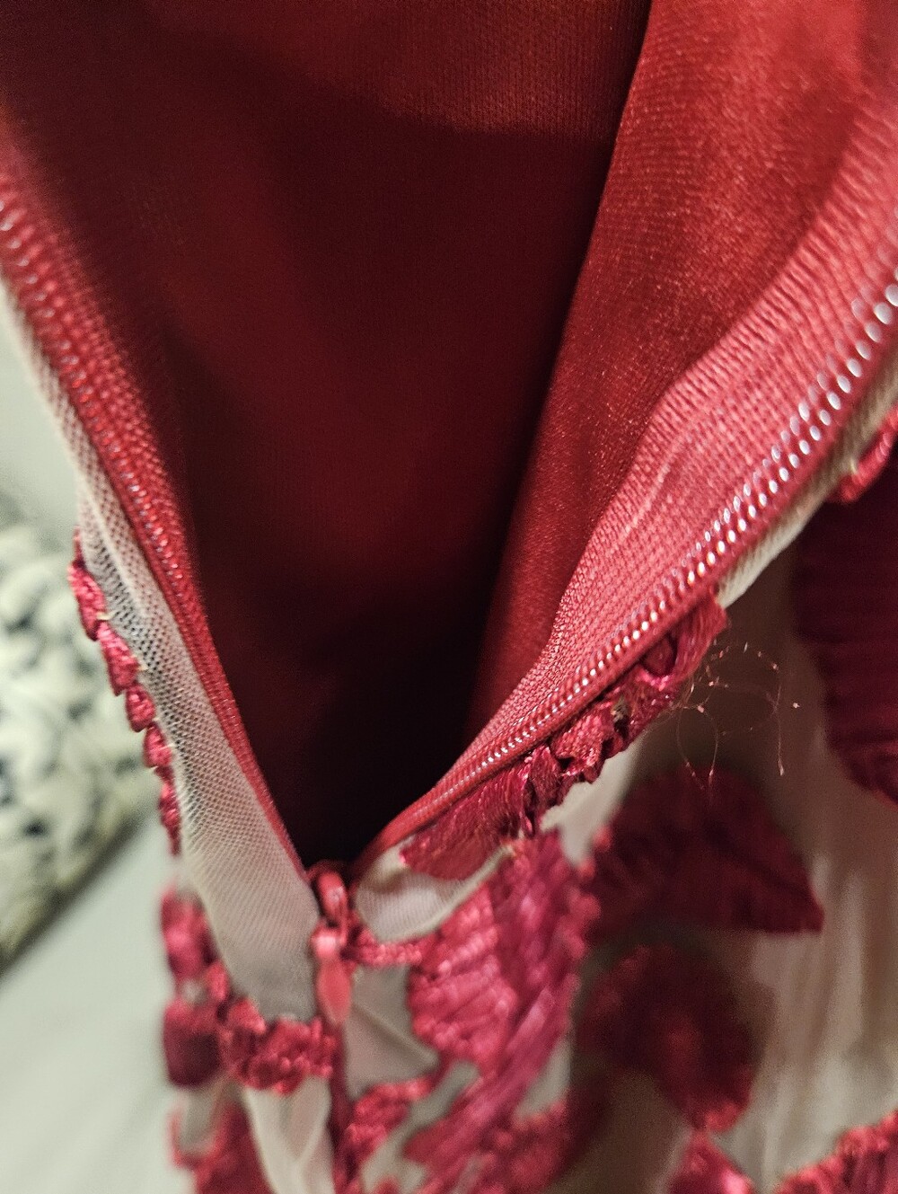 Starlette Red Velvet Floral Sheer Mesh Maxi Dress - Open Criss-Cross Back (Size - Picture 10 of 12